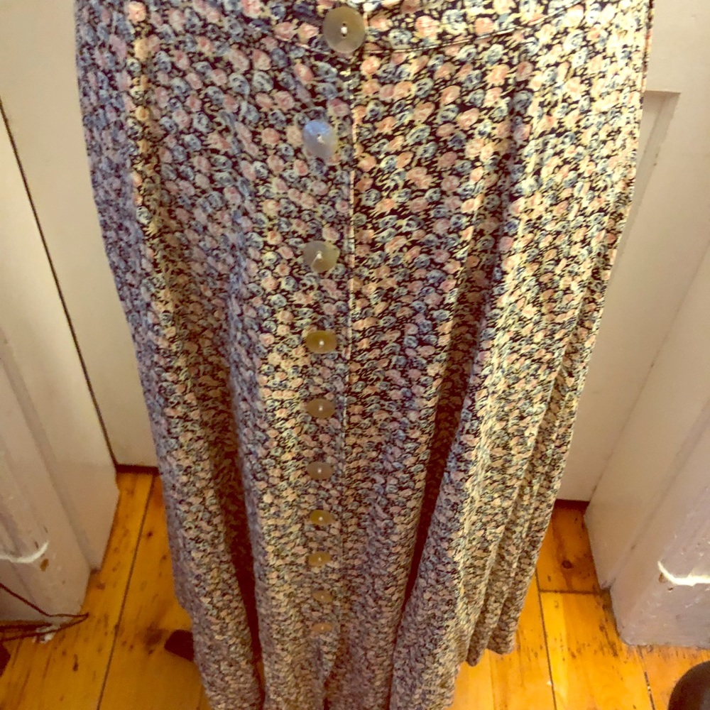 Pink and blue floral vintage midi skirt